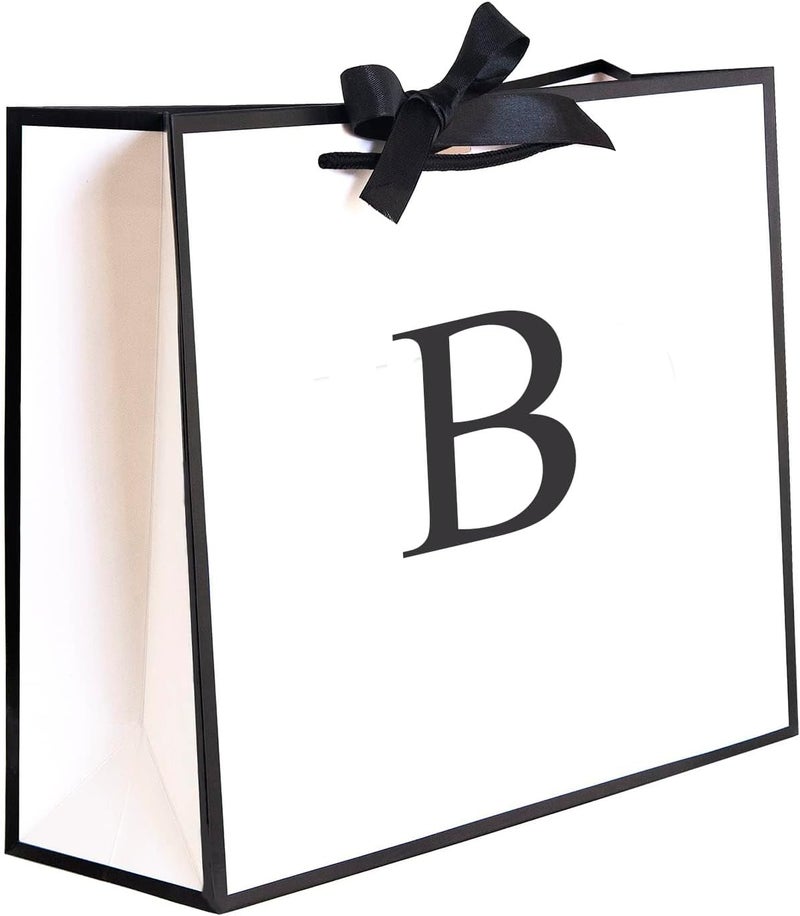 QLSKO Initial Gift Bag with Bow Ribbon Personalized Horizontal Paper Bag Monogrammed Birthday Gifts for Women Men (B-Medium) - Image 1